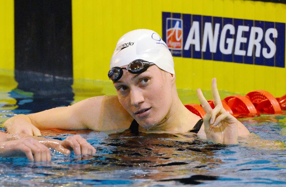 Vittoria nei 200m stile libero ai Campionati francesi di nuoto ad Angers nel 2012 (AFP)